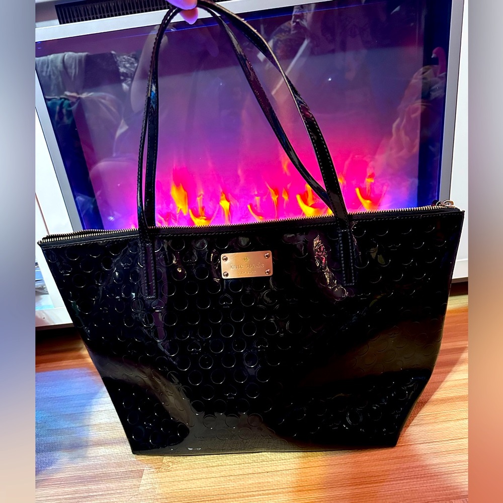 LARGE Kate Spade black patent tote - like new except 1 tiny smudge see photo